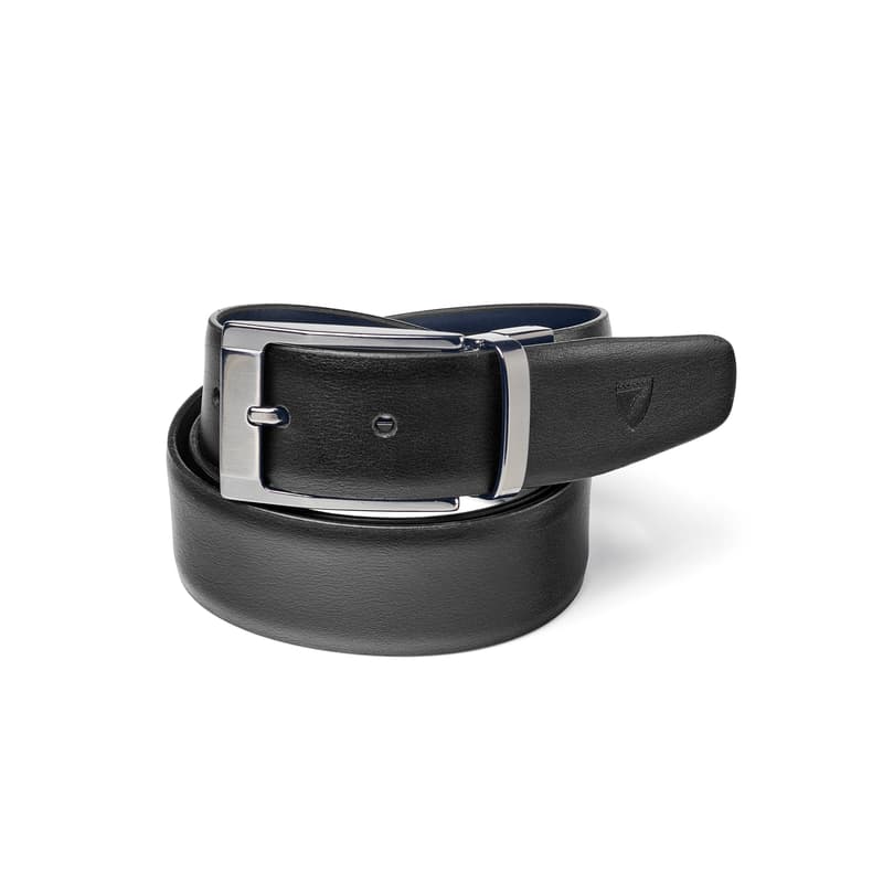 Men's Reversible Leather Belt in Smooth Black & Navy Blue