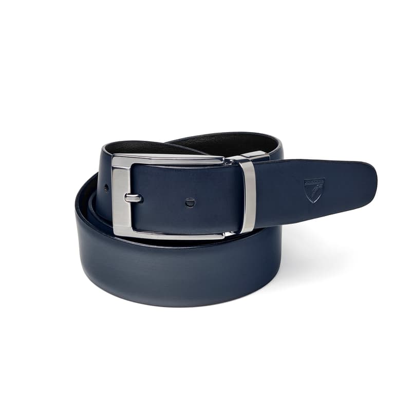 Men's Reversible Leather Belt in Smooth Black & Navy Blue