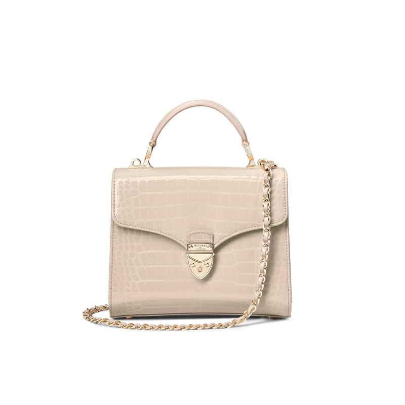Mayfair Midi Beige Leather Crocodile Print Bag