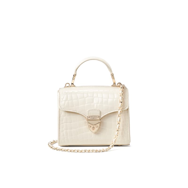 Mayfair Mini Cream Leather Crocodile Print Bag