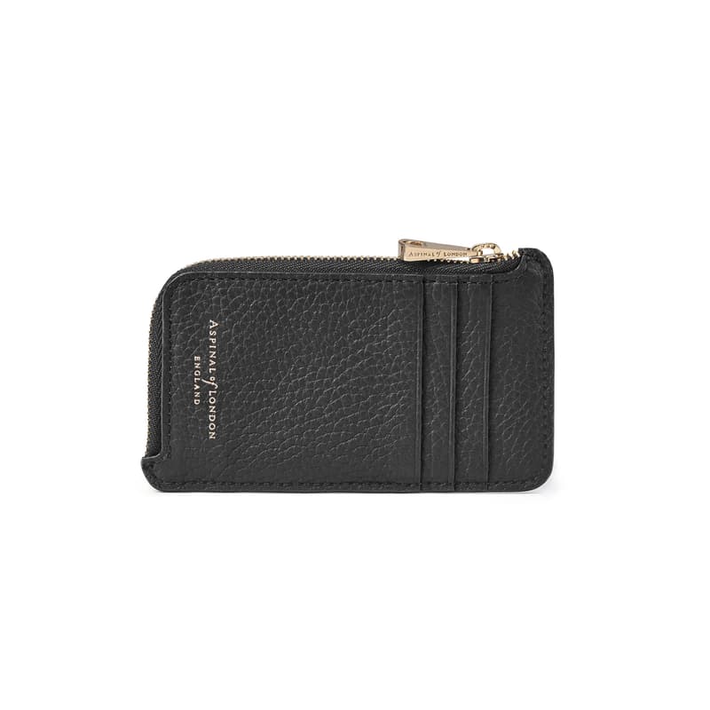 Zipped Coin & Card Holder in Black Pebble