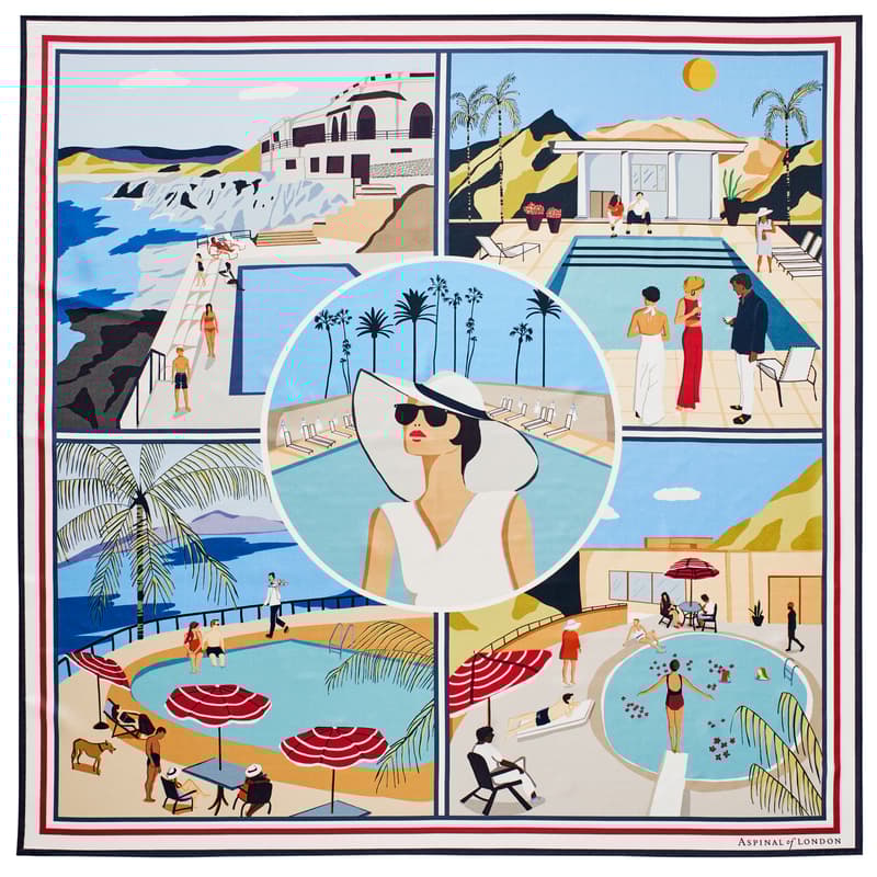 Poolside Silk Scarf in Multi-Coloured Pure Silk