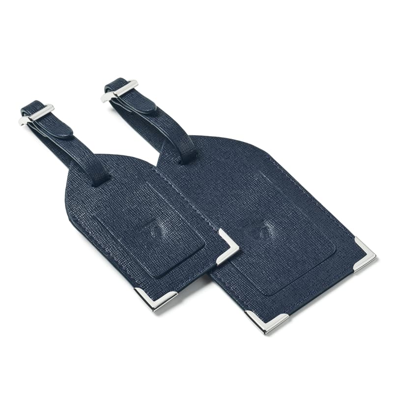 Set of 2 Luggage Tags in Navy Saffiano