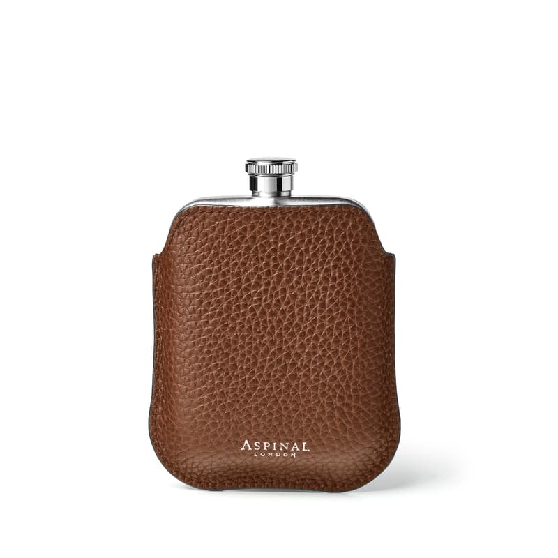 5oz Hip Flask with Leather Pouch in Tobacco Pebble