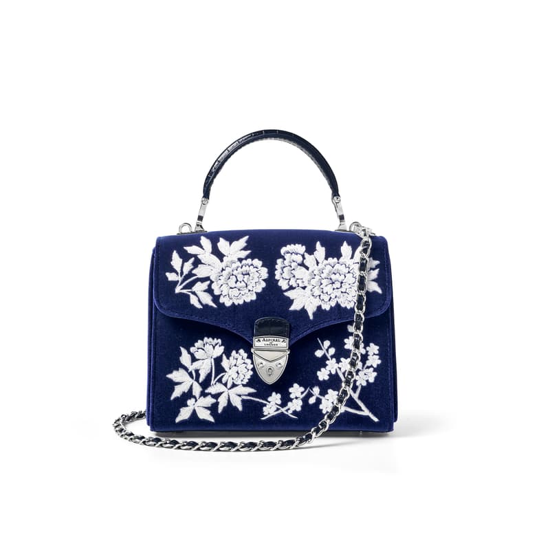 Midi Mayfair in Navy & White Flowers Hand Embroidery on Velvet