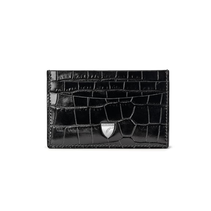 Slim Credit Card Holder in Deep Shine Black Croc