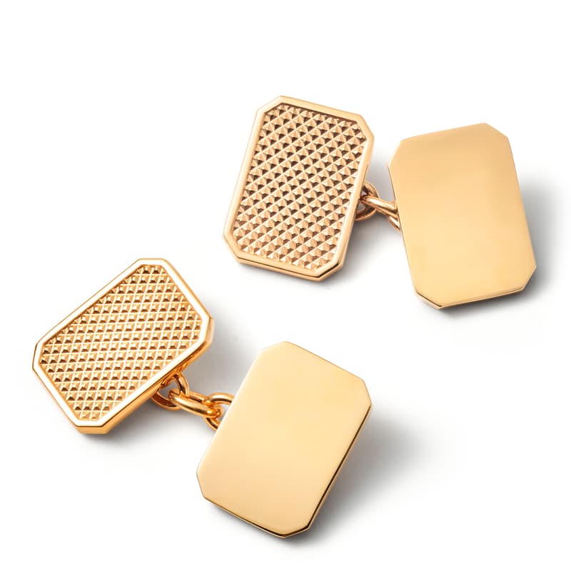 Engraved Criss Cross Rectangular Cufflinks in 22ct Gold Plated