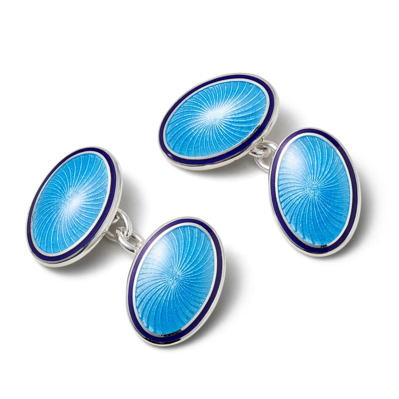 Vitreous Enamel Cufflinks in Navy & Opal Blue