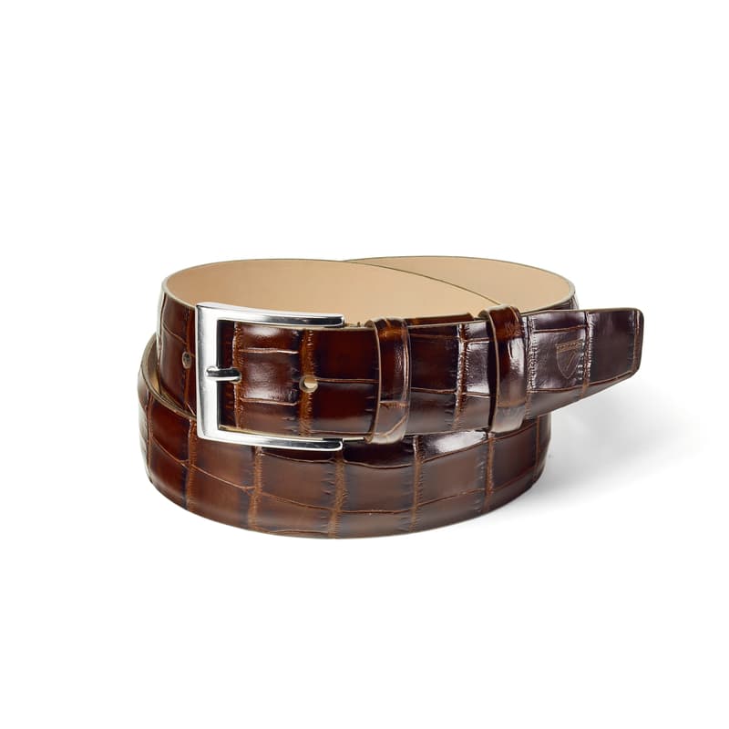 Classic Men's Belt in Deep Shine Amazon Brown Croc