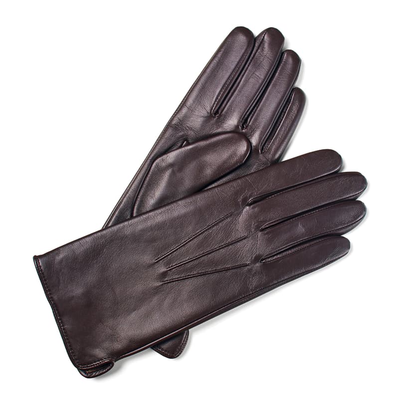 Women's Cashmere Lined Leather Gloves in Chocolate Nappa
