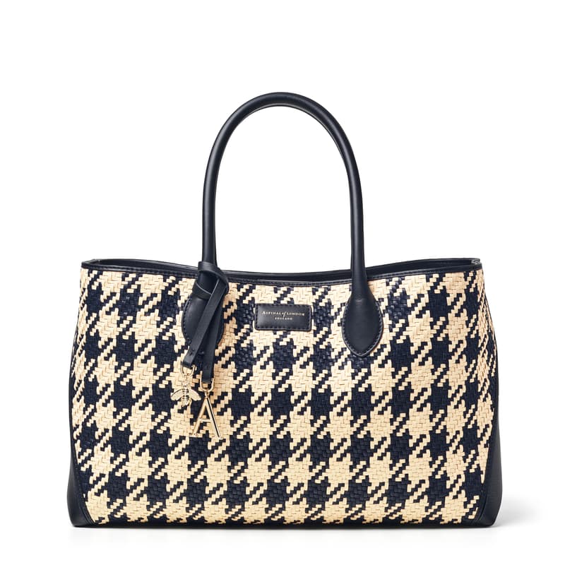 Aspinal of london Tote Bag in Navy & Ivory Woven Leather