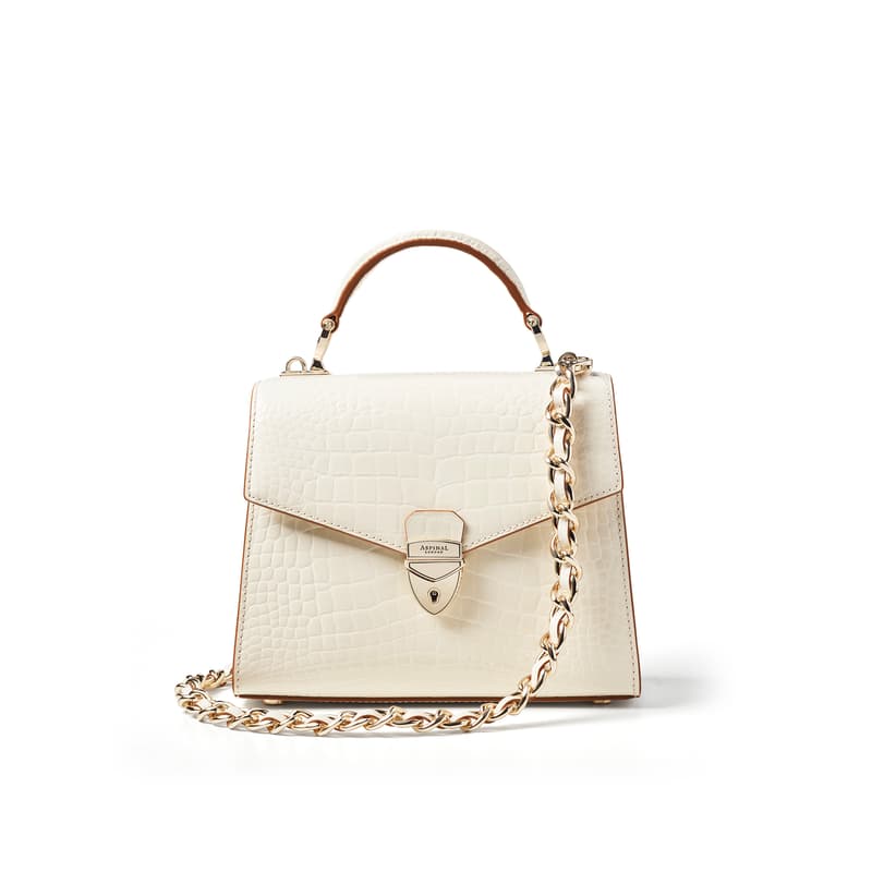 Mayfair 2 Midi Cream Leather Crocodile Print Bag