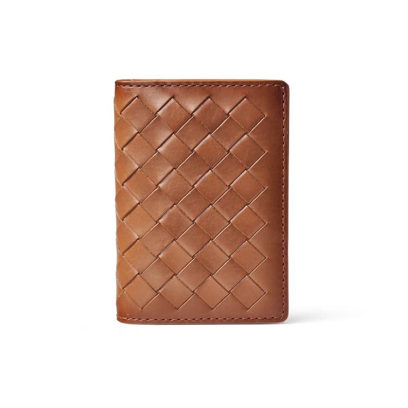 Double Fold Credit Card Holder in Burnished Tan Woven Leather