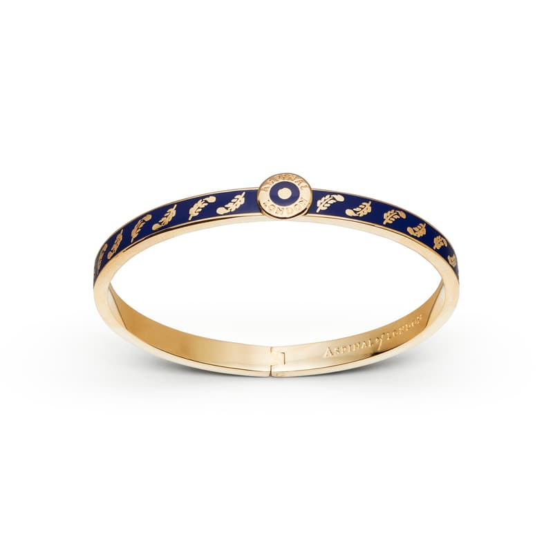 Feather Bangle in Navy Enamel & 18ct Gold Plated