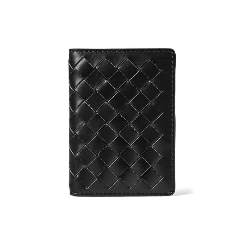 Double Fold Credit Card Holder in Black Woven Leather