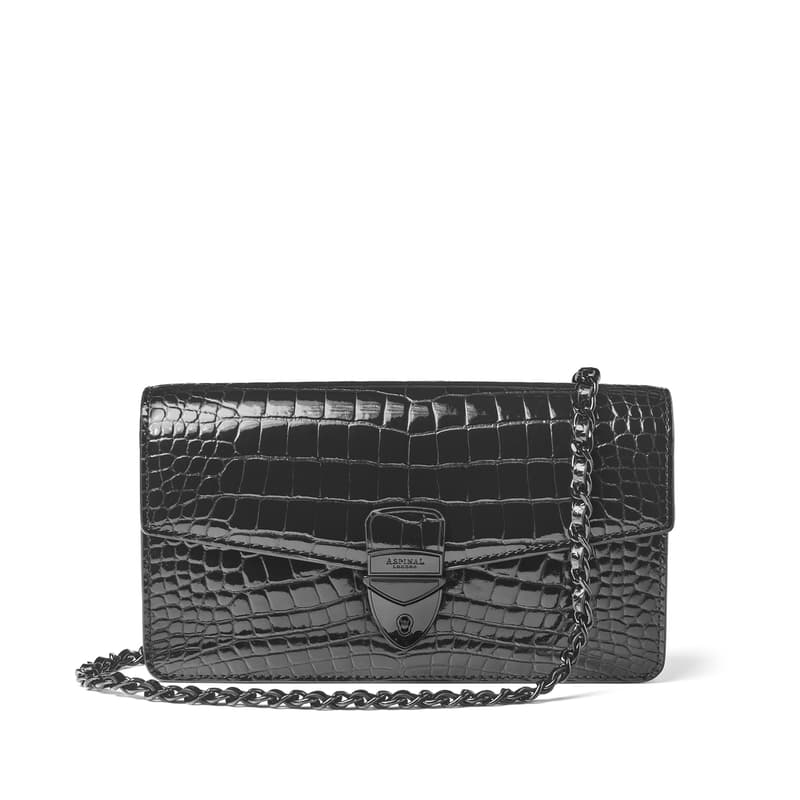 Mayfair Clutch 2 Black Leather Crocodile Print Bag