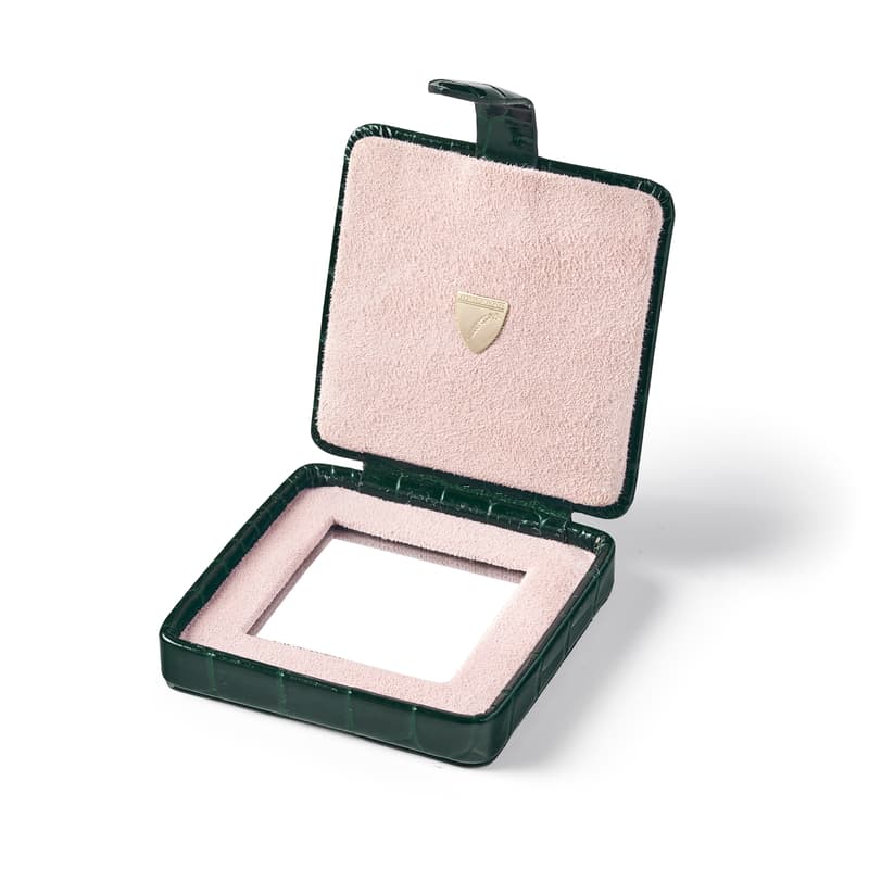 Compact Mirror in Evergreen Patent Croc