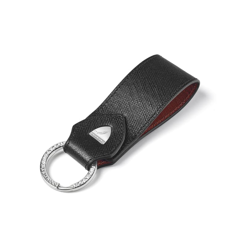 Small Leather Loop Keyring in Black & Tan Saffiano