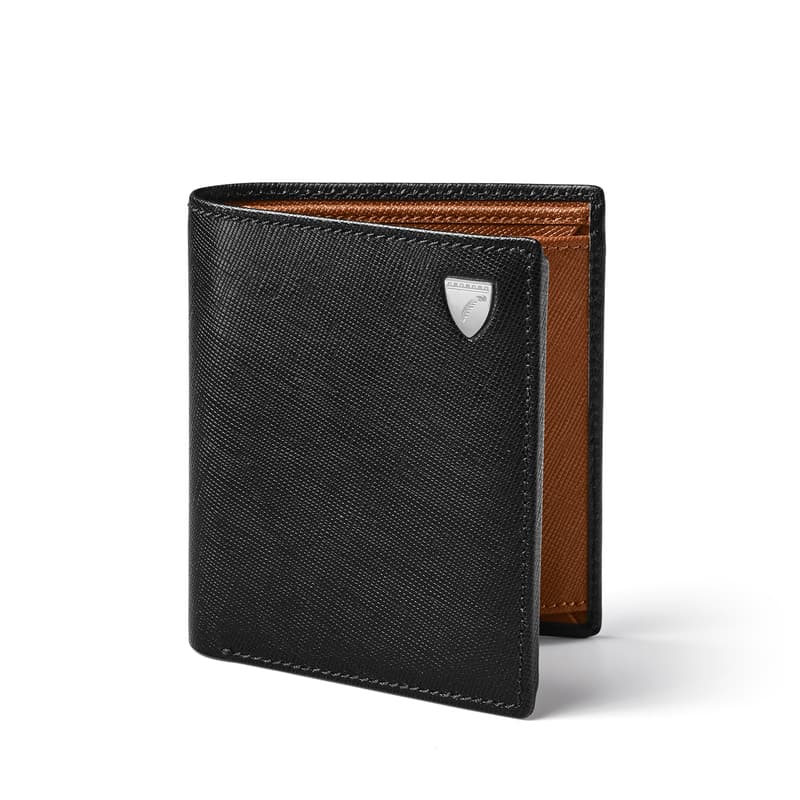 ID & Coin RFID Wallet in Black & Tan Saffiano
