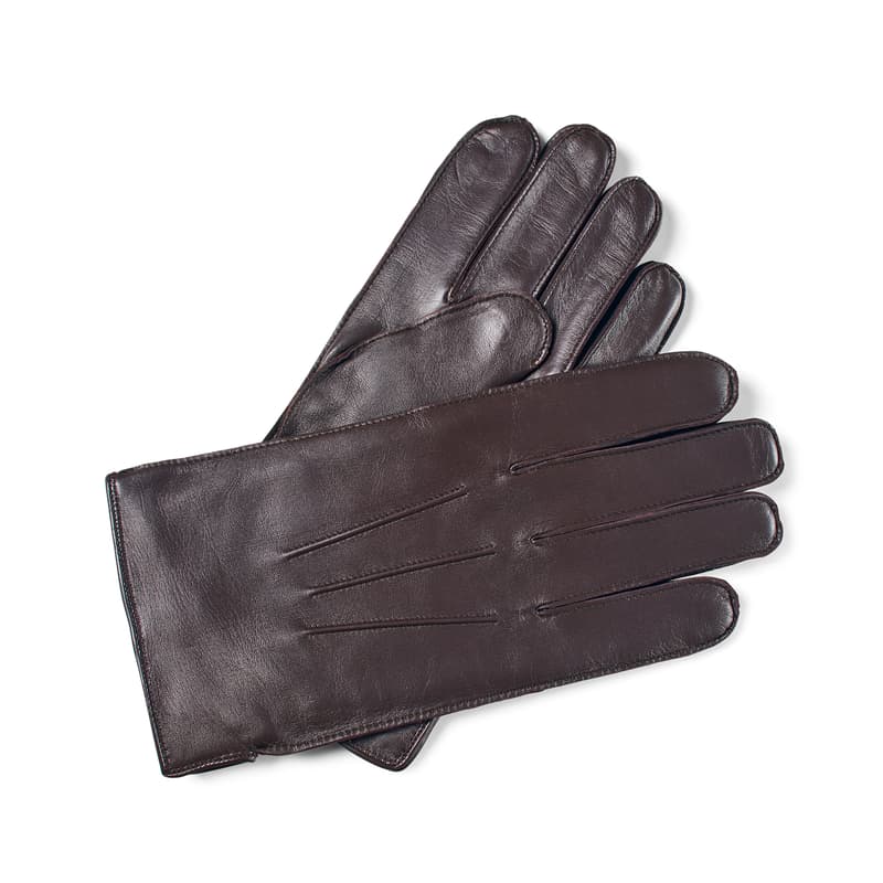 Men's Cashmere Lined Leather Gloves in Brown Nappa