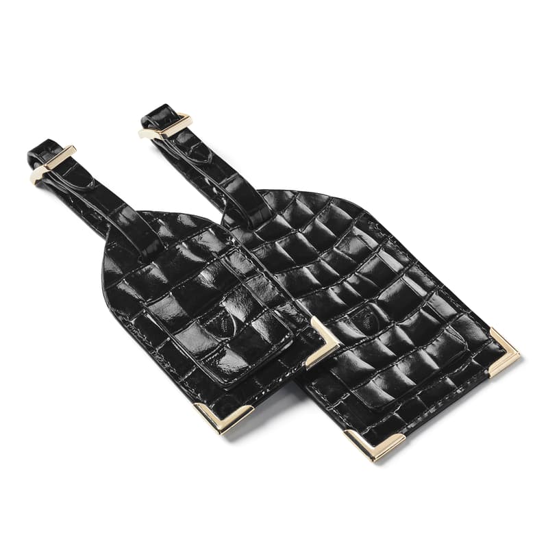 Set of 2 Luggage Tags in Black Patent Croc