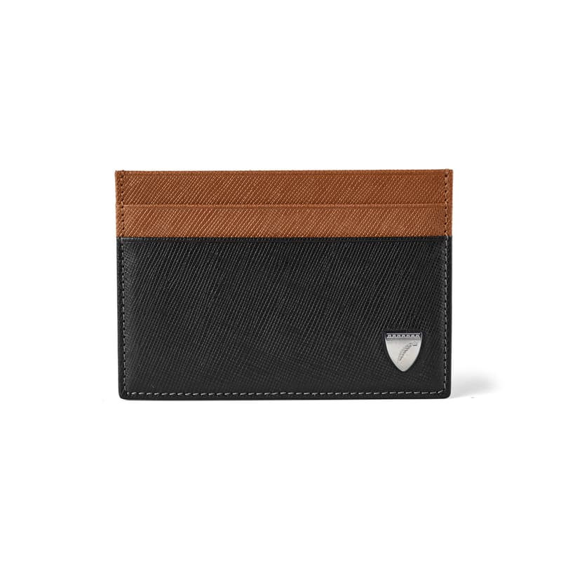 Slim Credit Card Holder in Black & Tan Saffiano