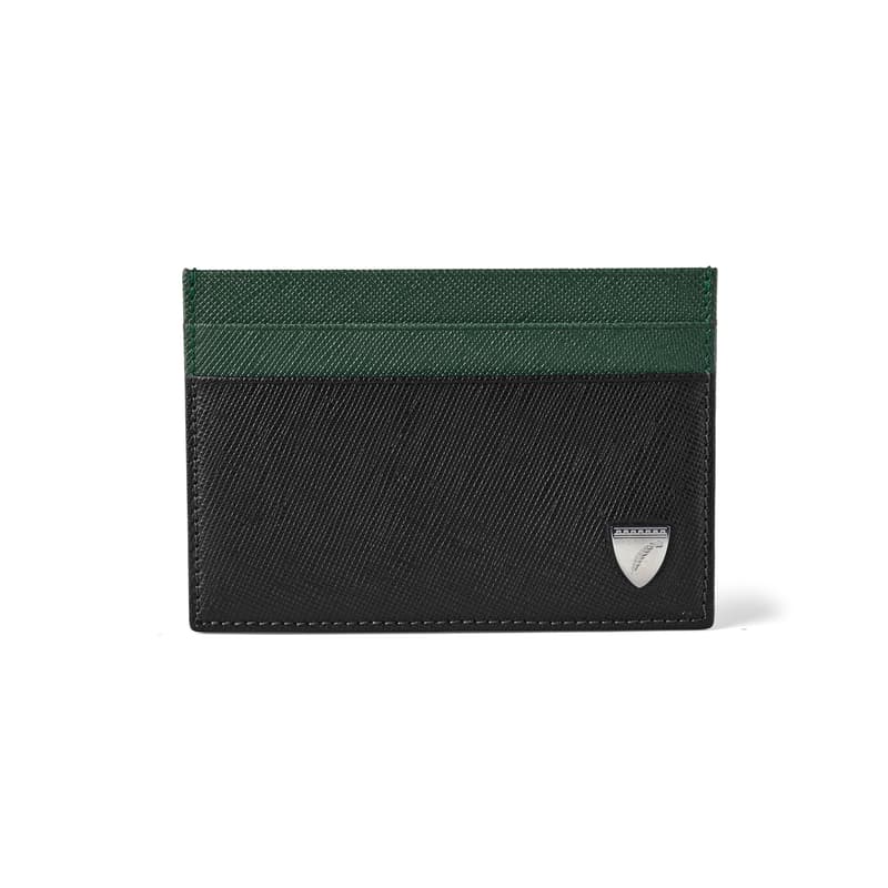 Slim Credit Card Holder in Black & Green Saffiano