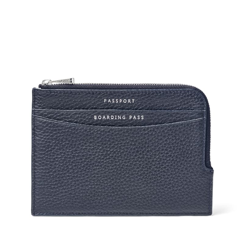 Zipped Travel Wallet in Navy Pebble