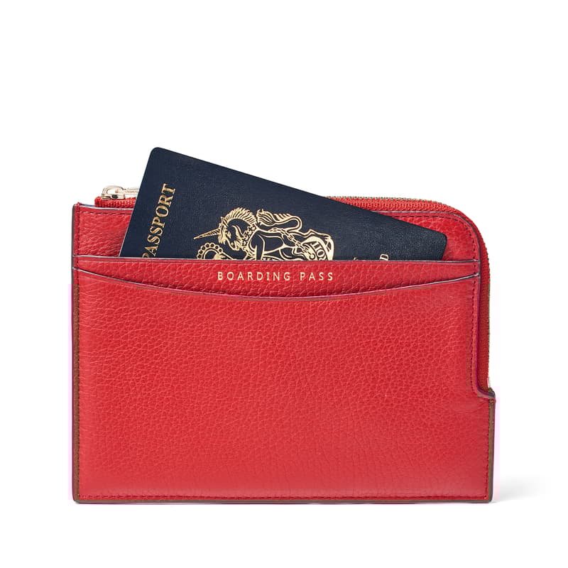 Zipped Travel Wallet in Cardinal Red Pebble