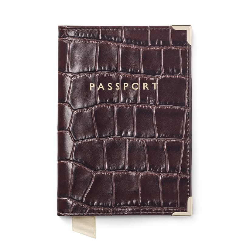 Passport Cover in Deep Shine Amazon Brown Croc