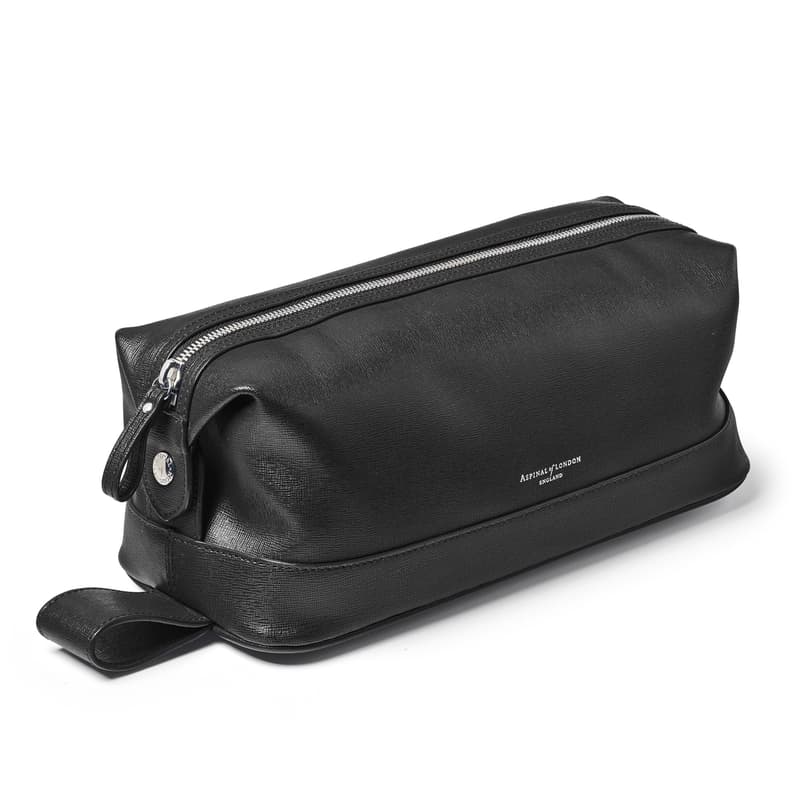Men's Leather Wash Bag in Black Saffiano