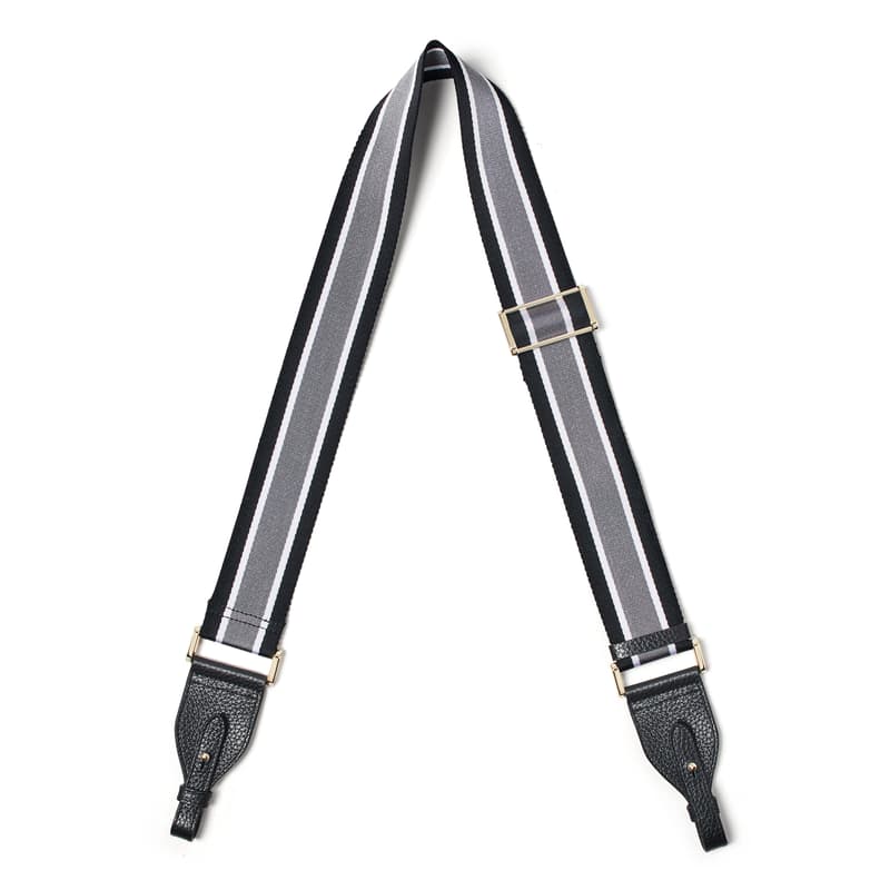 Ella Webbing Strap in Black Pebble with Black, White & Grey Stripes