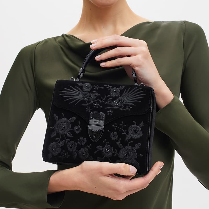 Mayfair Midi Beaded Birds Hand Embroidery on Velvet Bag