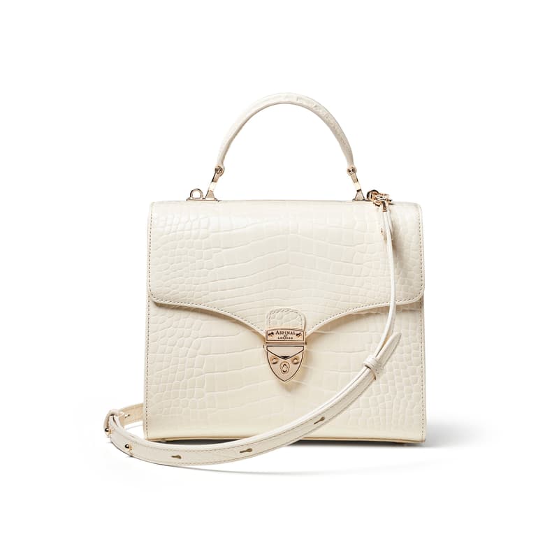 Mayfair Cream Leather Crocodile Print Bag