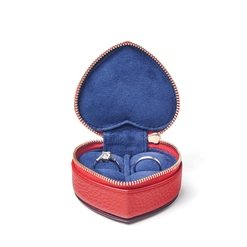 Leather Heart Ring Box in Cardinal Red Pebble