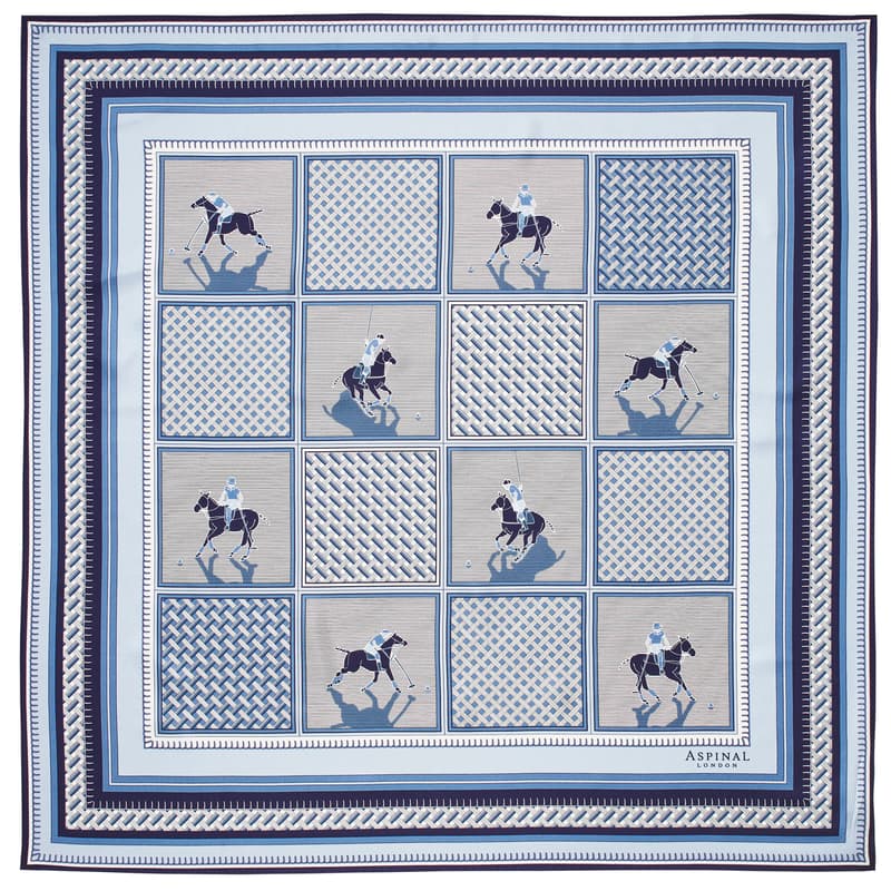 Polo Silk Scarf in Cornflower Blue & Caspian Blue Pure Silk