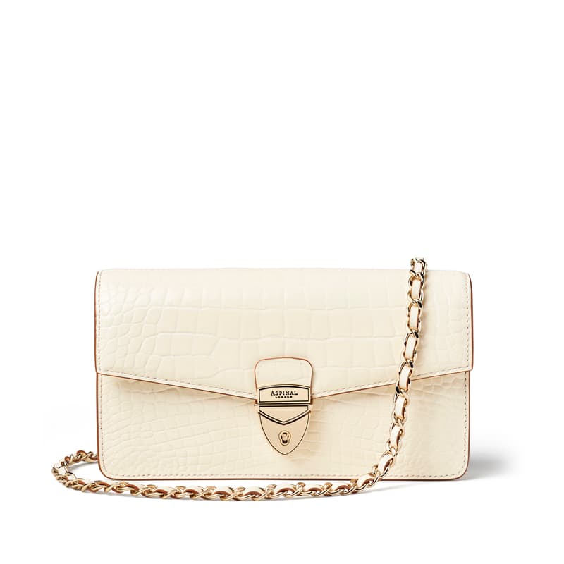Mayfair 2 Ivory Patent Croc Clutch Bag
