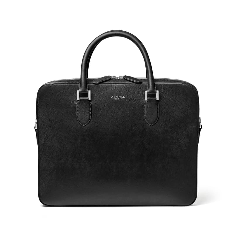 Slim Leather Briefcase Bag in Black Saffiano