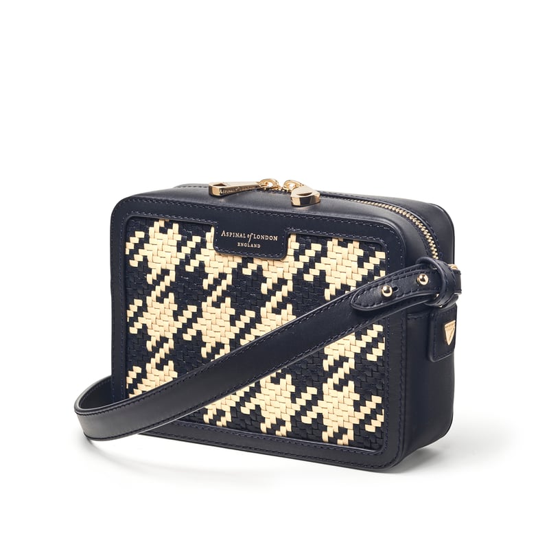 Camera Crossbody Bag in Navy & Ivory Woven Leather