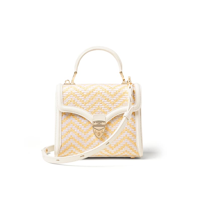 Midi Mayfair in Embroidered Natural Raffia & Smooth White