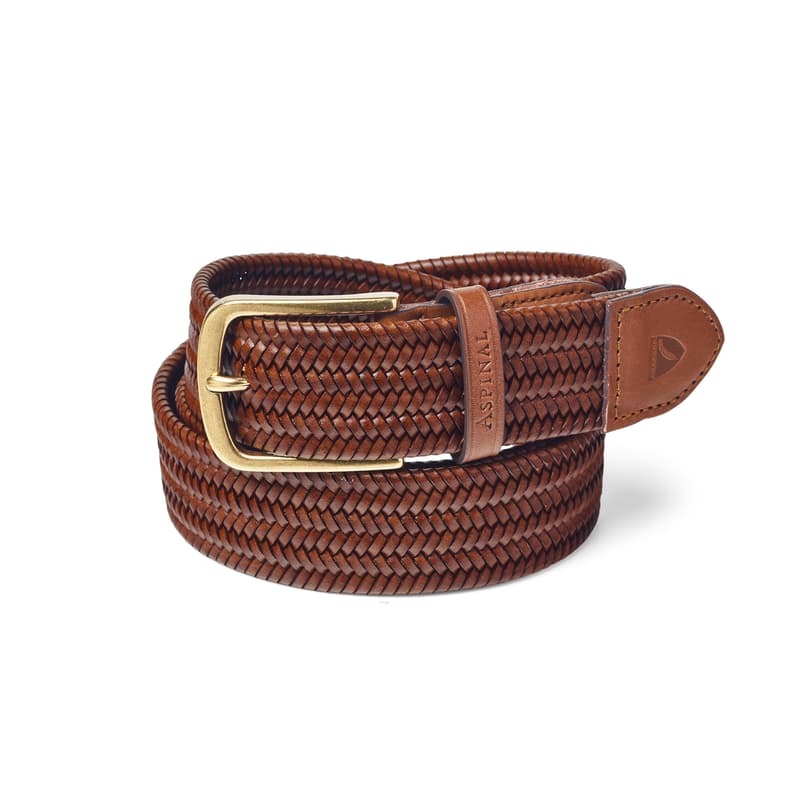 Men's Woven Leather Belt in Tan Woven Leather