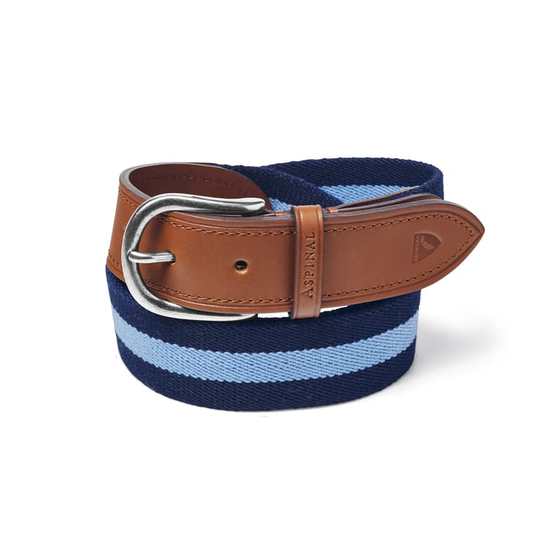 Webbing Belt in Navy & Cornflower Blue Stripes