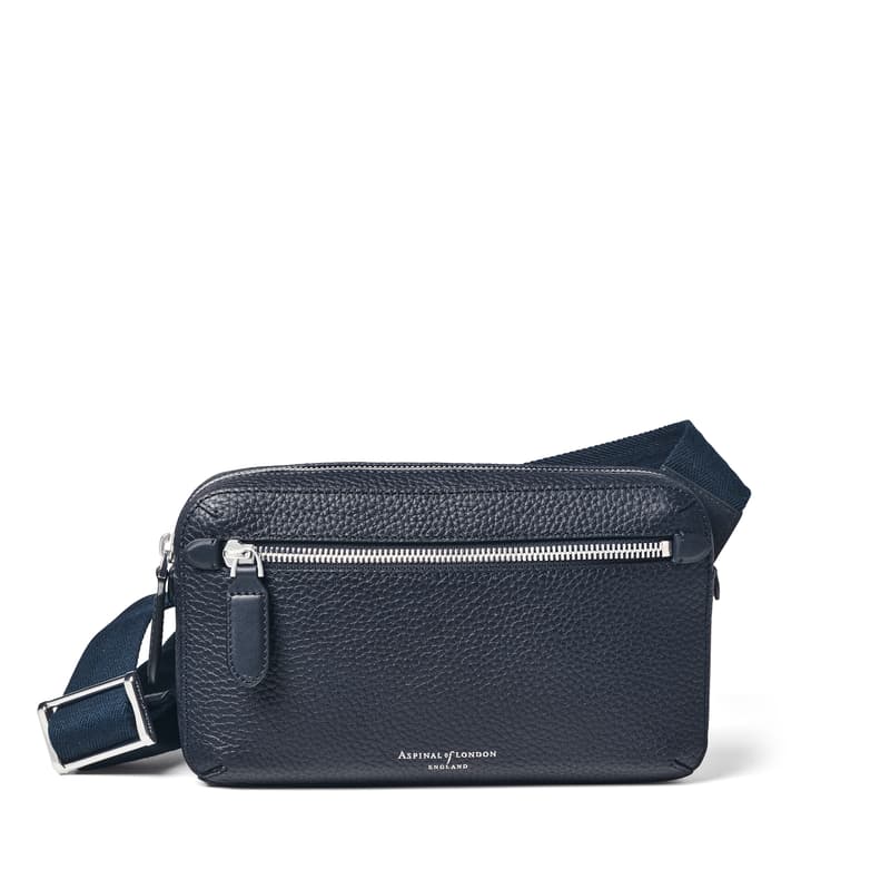 Reporter Compact Crossbody Bag in Navy Pebble