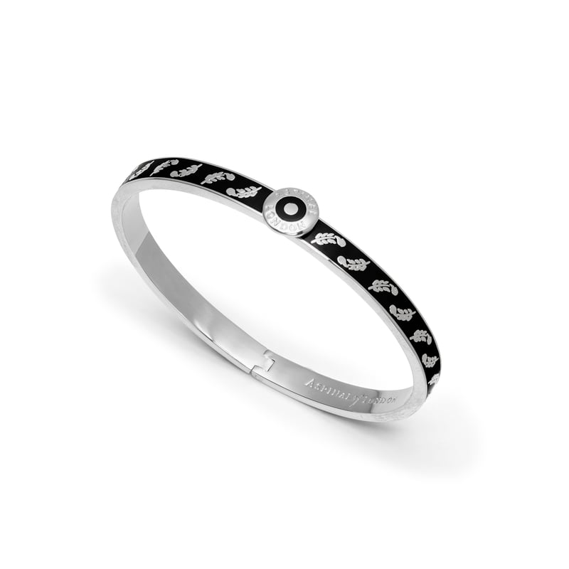 Feather Bangle in Black Enamel & Palladium Silver Plated