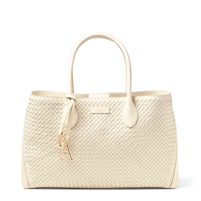 Aspinal of london Tote Bag in Ivory Woven Leather