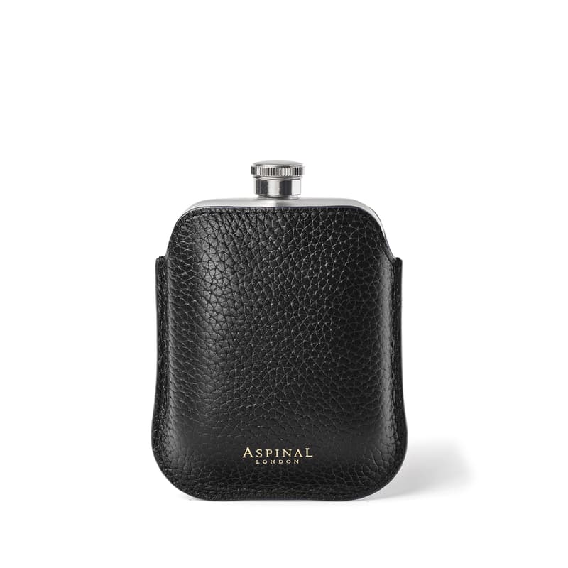 5oz Hip Flask with Leather Pouch in Black Pebble