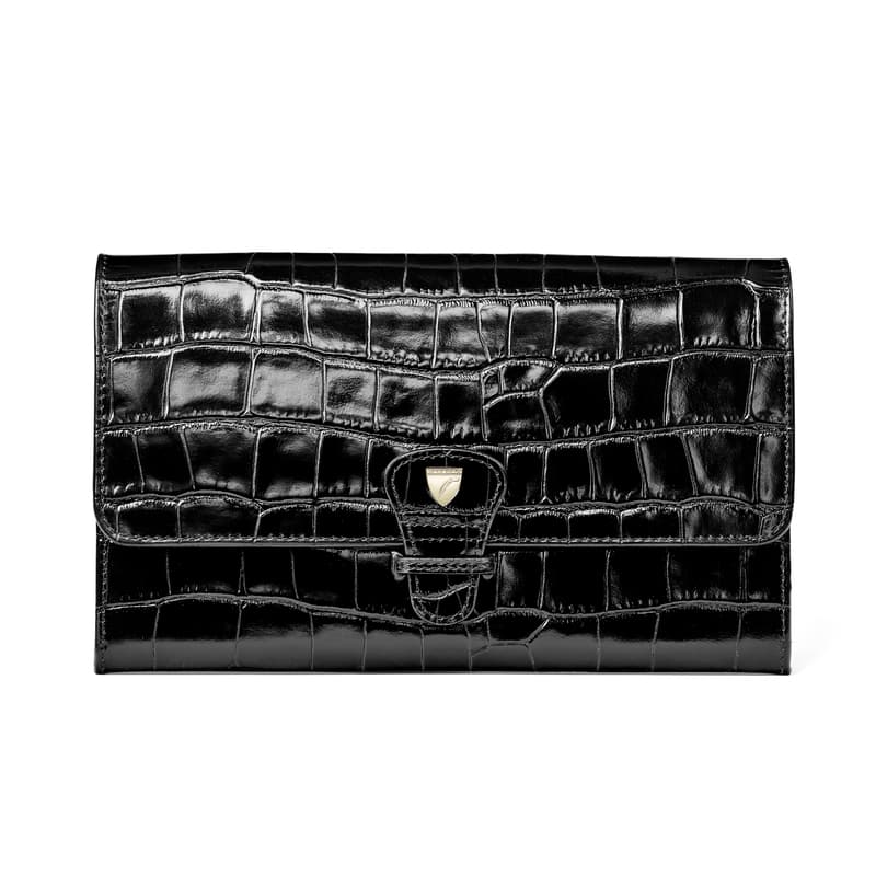 Travel Wallet in Deep Shine Black Croc