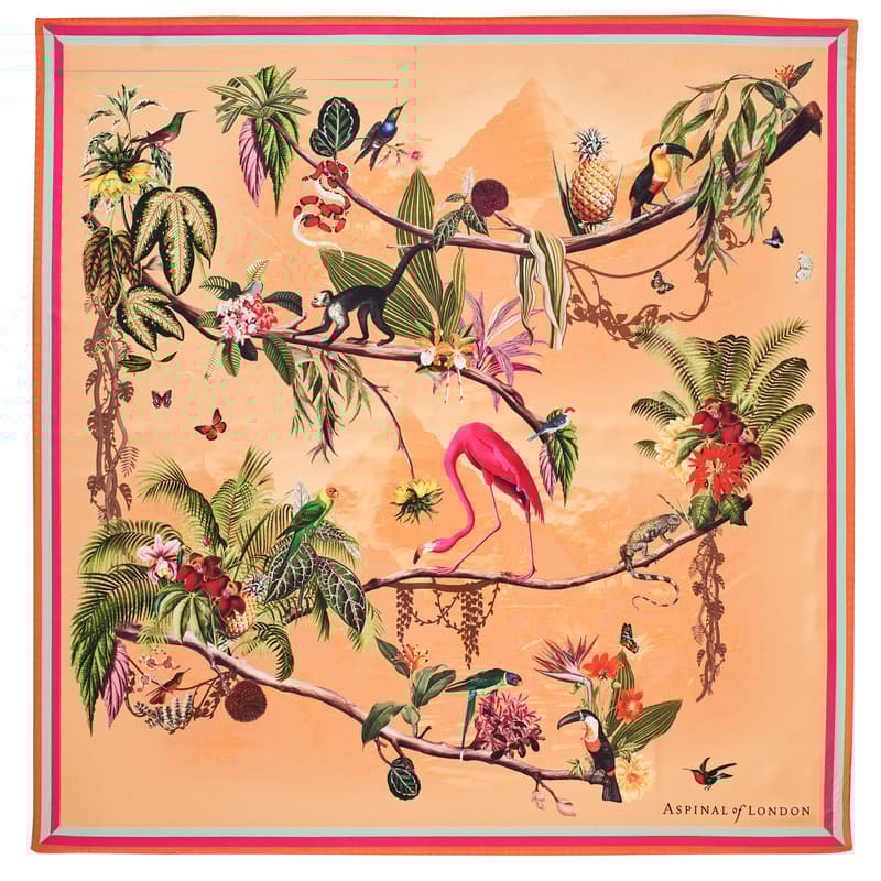 Tropical Garden Silk Scarf in Orange Pure Silk