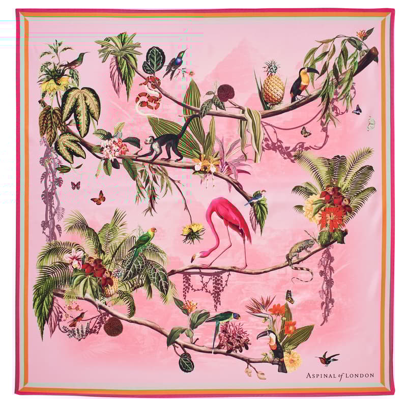 Tropical Garden Silk Scarf in Pink Pure Silk