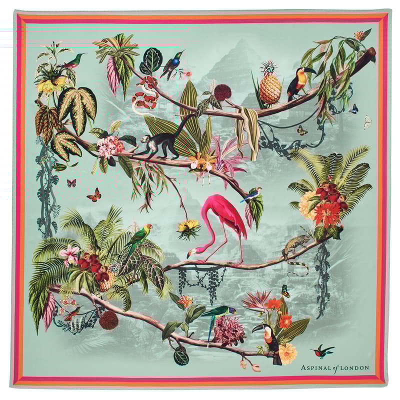 Tropical Garden Silk Scarf in Teal Pure Silk